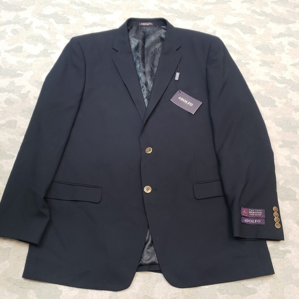 Adolfo Blazer Mens 46L Blue Sport Coat Pockets Two Button Long‎ Sleeve NWT